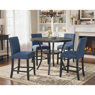Sunvega Espresso Wood Counter Height Round Dining Table with Nailhead Accent and Shelf