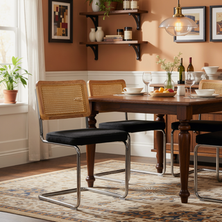 Sunvega Mid Century Modern Dining Chairs Set of 2 with Velvet Upholstery and Natural Rattan Back