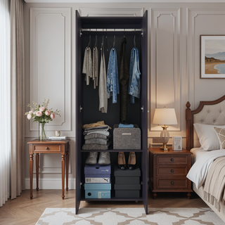 Sunvega Two Door Closet System with Fixed Shelves for Bedroom and Laundry Room Organization