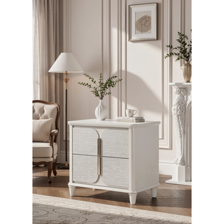 Sunvega Sleek Modern Nightstand with Two Spacious Drawers in Pearl White Finish