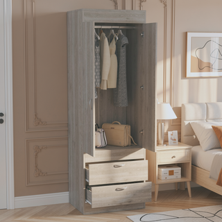 Sunvega White Finish Armoire Tarento with Two Drawers and Double Door Cabinet