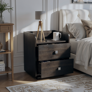 Sunvega Modern Nightstand with Two Drawers and Open Shelf for Bedroom