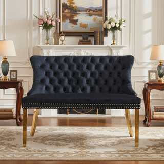 Sunvega Mid Century Modern Velvet Double Dining Loveseat Bench with Gold-Plated Steel Legs