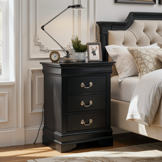 Sunvega Timeless Black Nightstand With Three Spacious Drawers For Organized Storage