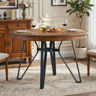 Sunvega Light Ash Round Dining Table with Mid Century Modern Style