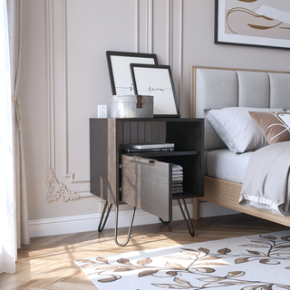 Sunvega Compact Nightstand with Hairpin Legs Single Drawer and Open Shelf Storage
