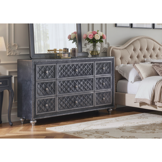 Sunvega Glam Traditional Style Nine Drawer Dresser with Velvet Tufted Fronts