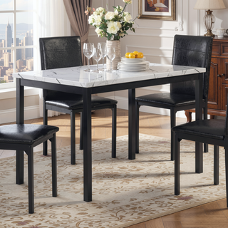 Sunvega Casual Square Metal Dining Table with Faux Marble Top and Black Legs