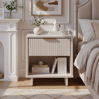 Sunvega Modern Contemporary Glam Nightstand with Gold Steel Handles for Bedroom