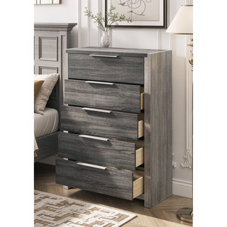 Sunvega 5 Drawer Chest in Jehoram Gray Finish with Wood Center Glide Drawers