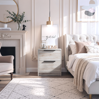 Sunvega Modern Light Gray Nightstand with Two Smooth Drawers for Bedroom