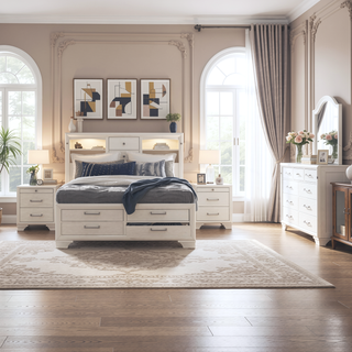 Sunvega White Finish Dresser with Six Unlined Bottom Drawers and Feet