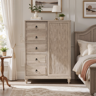Sunvega Sand Finish 5 Drawer Door Chest with Cedar Lined Storage