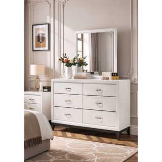 Sunvega Contemporary Gray Finish Wooden Dresser with Six Storage Drawers
