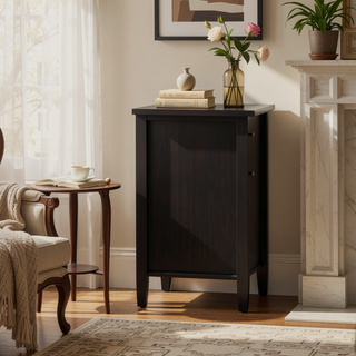 Sunvega Solid Wood Transitional Nightstand with Two Drawers in Hickory Brown