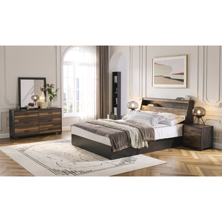 Sunvega Walnut and Black 6-Drawer Dresser with Spacious Storage and Contemporary Design