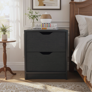 Sunvega Two Drawer Nightstand with Black Wengue Finish for Bedroom