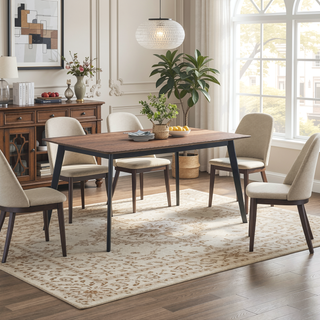 Sunvega Modern Walnut and Black Finish Rectangular Wooden Dining Table