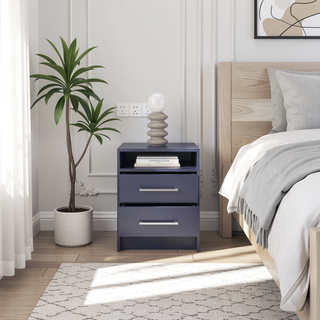 Sunvega Light Gray Nightstand with Two Spacious Drawers and Top Shelf for Bedroom
