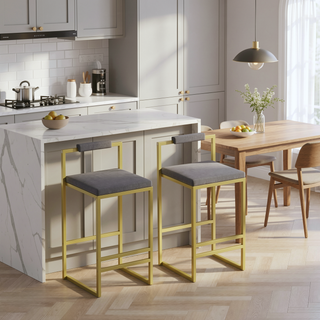 Sunvega Upholstered Velvet Bar Stools Set of 2 with Slim Metal Legs for Kitchen Counter