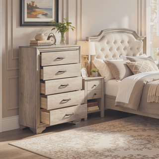 Sunvega Natural Finish Melamine Laminate Nightstand with 2 Dovetail Drawers