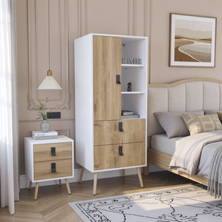 Sunvega Tall Dresser with Door, 2 Drawers, and Open Shelves for Storage