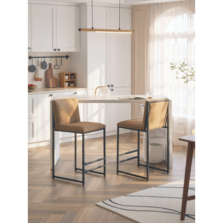 Sunvega Upholstered Linen Bar Stools Set of 2 with Metal Frame and Footrest