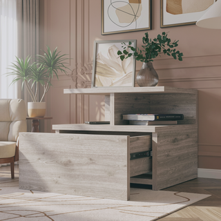 Sunvega Macadamia 2-Tier Shelf Floating Nightstand with Wall-Mount for Bedroom Storage