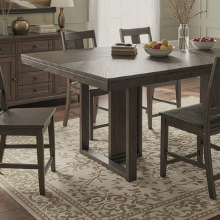 Sunvega Sleek Dark Grey Rectangular Dining Table with Chevron Pattern and Trestle Base