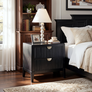 Sunvega Mason Black Contemporary Wood Nightstand with Two Fluted Drawers