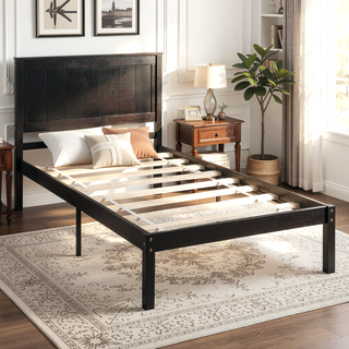 Sunvega Sturdy Wood Platform Bed Frame with Headboard for Queen Size Oak Finish