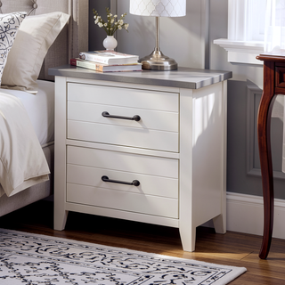 Sunvega Transitional Style Distressed White Plank Design 2-Drawer Nightstand with USB