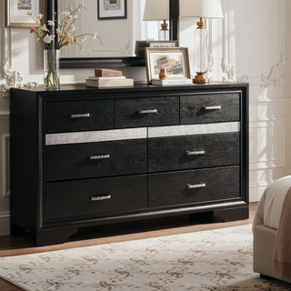 Sunvega Annie White 9-Drawer Dresser with Glittery Front Panel and Hidden Jewelry Drawer