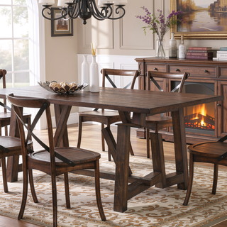 Sunvega Kaelyn Dark Oak Finish Rectangular Dining Table with Trestle Base