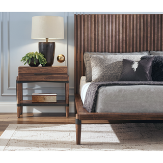 Sunvega Walnut Finish Minimal Assembly Nightstand with Drawer and Shelf