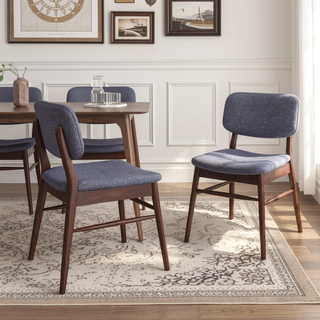 Sunvega Mid-Century Upholstered Dining Chairs with Rubberwood Frame in Walnut and Charcoal