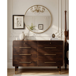 Sunvega Solid Mango Wood Dresser with 8 Drawers and Velvet Mocha Finish