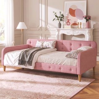 Sunvega Modern Upholstered Daybed with Solid Wood Frame and Linen Fabric
