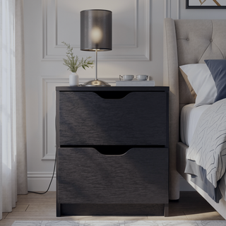 Sunvega White 2 Drawer Nightstand End Table with Pull Out System and Sleek Design