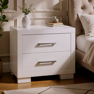 Sunvega Copper White 2-Drawer Nightstand with Sleek Metal Bar Handle Pulls