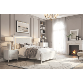 Sunvega Antique White Finish Nightstand with 2 Dovetail Drawers for Bedroom