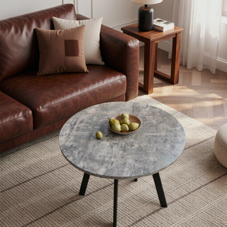 Sunvega Modern Minimalist Gray Cement Circular Dining Table with Industrial Style