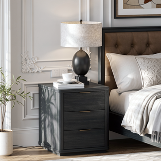 Sunvega Modern Charcoal Gray Nightstand with 3 Full Extension Drawers