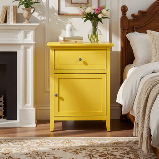 Sunvega Bright Yellow Fully Assembled Nightstand with Drawer for Small Spaces
