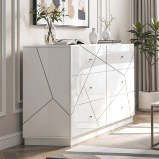 Sunvega Ultra Modern White Finish Nightstand with 2 Drawers and Embossed Lines Design