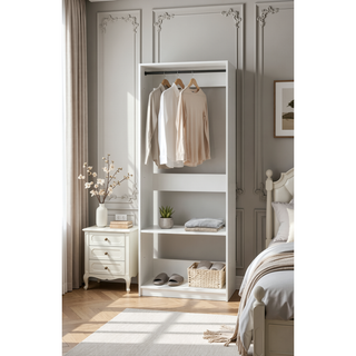 Sunvega White Wood Freestanding Walk-in Closet with Two Rods and Oak Finish