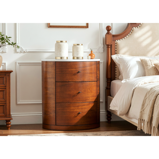 Sunvega Walnut Finish Modern Luxury Chest of Five Drawers with White Marble Top