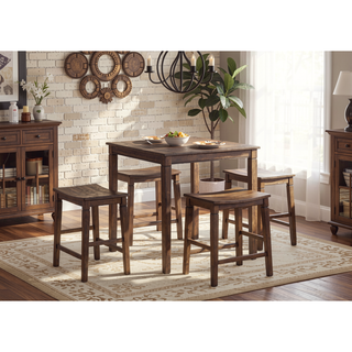 Sunvega Compact Farmhouse Counter Dining Set with Plank Effect Table Top and Shaped Stool Seat