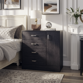 Sunvega Modern Wenge Dresser with 4 Spacious Drawers and Side Cabinet Shelf