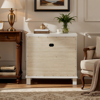 Sunvega Pearl White Contemporary 2-Drawer Nightstand with Chrome Metal Pulls